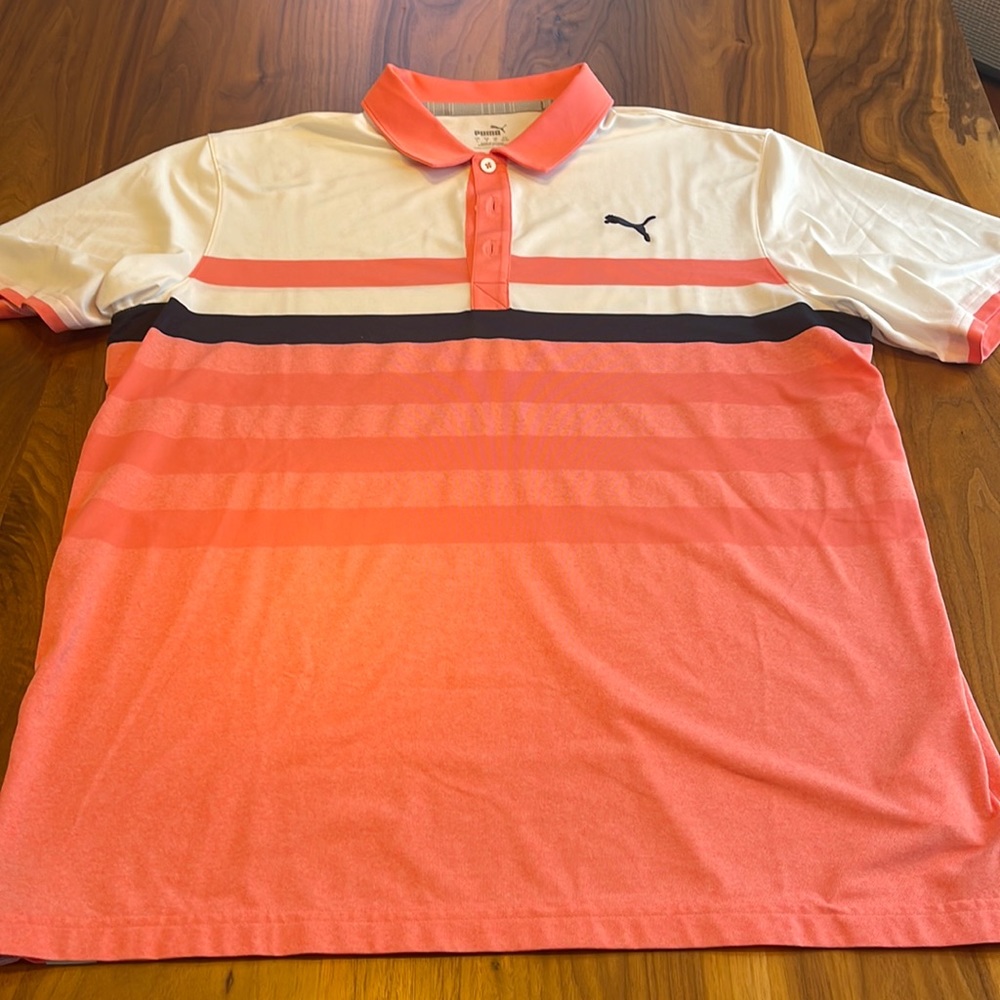 Puma White and Pink Polo Shirt